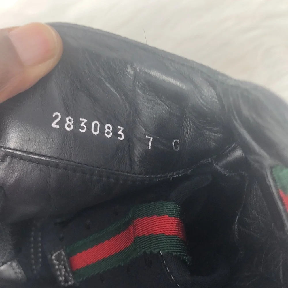 Gucci Leather High Top Strap Sneakers Men’s Size 7G Black Web Trim Italy